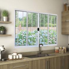 Janela de Alumínio de Correr 100x120cm 4 Folhas Grade Hale Esquadrias Branco