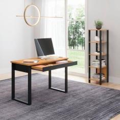Conjunto Home Office 2 Peças 1 Escrivaninha com 1 Gaveta e 1 Estante com 5 Prateleiras Dalla Costa Freijó/Preto