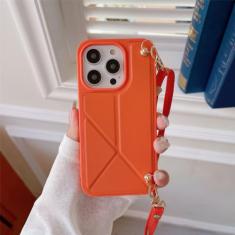 Capa de telefone crossbody para iPhone 15 14 Plus 11 12 13 Pro Max Silicone Soft Shell Capa traseira Suporte de proteção Capa de couro, laranja, para iPhone 14Pro Max