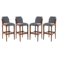 Kit 4 Banquetas Alta Irlanda 45 x 101 Cm Madeira Maciça Imbuia Linho Cinza L55 - RMI