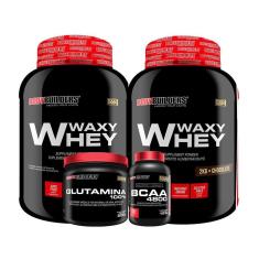 KIT - 2x Whey Protein Waxy Whey 2kg + Glutamina 500g + BCAA 4800 250 Cápsulas - Bodybuilders-Unissex