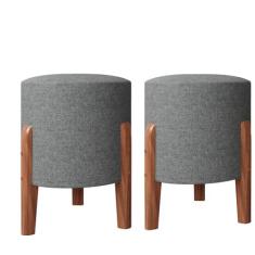 Kit 2 Puf,Puff Sala Banqueta Redondo Dallas Pés em Madeira-Cores - Loj
