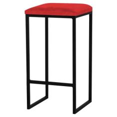 Banqueta Decorativa Billie Base Preta Veludo Vermelho G41 - Gran Belo