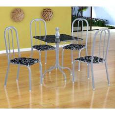 Conjunto de Mesa Malaga com 4 Cadeiras Madri Branco Prata e Preto Flor