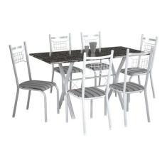 Conjunto de Mesa Miami Com 6 Cadeiras Lisboa Branco Liso E Preto Listr