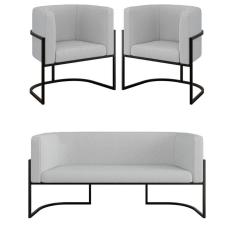 Kit Sofá 2 Lugares + 2 Poltronas Bouclê Preto Cinza