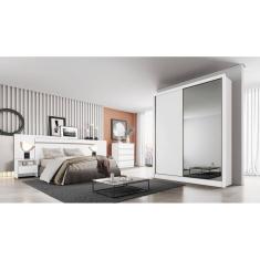 Guarda Roupa Solteiro com Espelho MDF 3 Gavetas - Virtus -Branco - Móveis Novo Horizonte