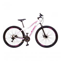 Bicicleta Feminina Aro 29 Ksw Mwza Alumínio 27v K7 Freio Disco Mecânico Garfo Suspensão - Branco/pink/violeta Tam.17