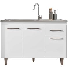 Balcão De Cozinha 120 Cm 3 Portas 1 Gaveta S- Tampo Franca Branco