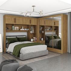 Guarda Roupa Casal Modulado 4 Portas Santiago 3 Portas Premium 5 Gaveta Com Espelho Cinamomo