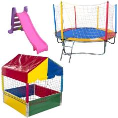 Cama Elástica 2,30m Piscina de Bolinhas 1,00m Escorregador Médio - WEB