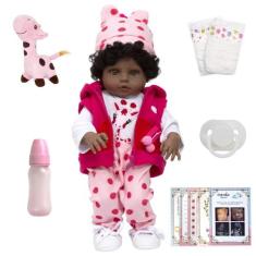 Boneca Reborn Girafa Negra Linda Com Chupeta 14 Acessórios - Cegonha R