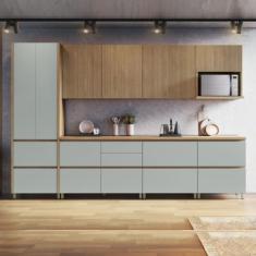 Cozinha Modulada 7 Peças Com 3 Armários Aéreos Ripado 3 Balcões 1 Pane