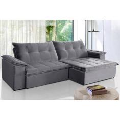 Sofá Retrátil e Reclinável 2,10m Suede Soberano Cinza - Sofá Casa