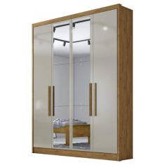 Guarda Roupa Solteiro Sevilha 4 Portas 3 Gavetas Cumaru 25 Fendi com Espelho - Novo Horizonte