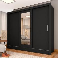 Roupeiro 3 Portas Casal Com 2 Espelhos Aurora Preto - M. Arapongas - A