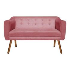 Sofá 2 Lugares Namoradeira Julia Pé Palito Castanho Suede Rosê M11 DRo