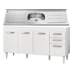 Balcão Gabinete áustria E Pia Inox 160cm 4 Portas - Lumil Móveis Branco-castanho