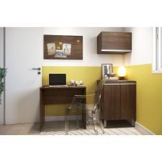 Armário Para Escritório Com Escrivaninha Nogueira Dourado
