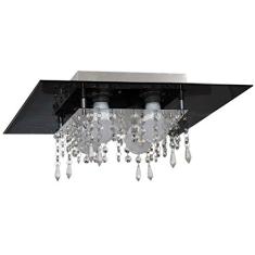 Plafon de Vidro com Cristal para 04 Lâmpadas - Preto