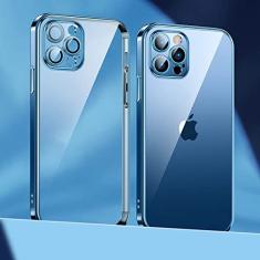 Capa de telefone com revestimento de lente para iPhone 14 11 12 13 Pro Max Mini XS XR 7 8 14 Plus SE 2020 Capa de proteção para câmera de luxo, azul, para iPhone 13 Mini
