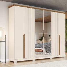 Guarda Roupa Casal com Espelho 6 Portas 6 Gavetas Napoli Henn Off White/Marrom