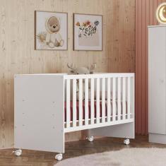 Berço Reto Doce Sonho 3540 com Rodízios e Colchão 130x60  Carvalho Rustico/Branco