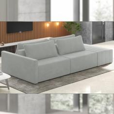 Sofá Ilha Modulado Milos 232cm Puff Lateral Veludo Cinza G33 - Gran Belo