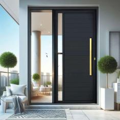 Porta de Aluminio Lambril 210x90cm com Puxador Super Visione Brimak Preto Dourado