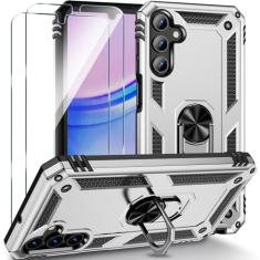 Muntinfe Capa para Galaxy A15 5G, capa para Samsung Galaxy A15 5G com protetor de tela HD [2 unidades], [grau militar] 4,9 m. Capa de telefone à prova de choque testada com queda com suporte