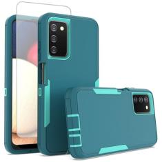 Sidande Capa para Galaxy A02S, Galaxy M02S SM-A025V com protetor de tela de vidro temperado, suporte de camada dupla resistente, suporte magnético para carro, capa protetora para Samsung Galaxy A02S