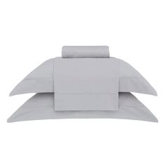 Jogo de Cama Casal Cetim 300 Fios Buddemeyer Damask Stripes 100% Algodão Penteado Cinza 4 peças