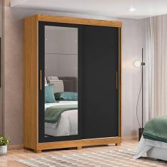 Guarda Roupa Spin Com 2pts E 2gav Com Espelho Preto Com Carvalho