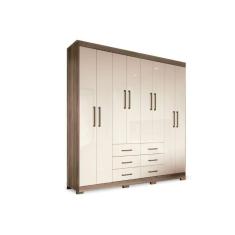 Guarda Roupa Casal 8 Portas E 6 Gavetas C/ Pés Liverpool Castanha/Off White - Santos Andirá