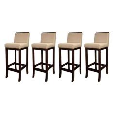 Kit 4 Banquetas Alta para Cozinha Turim Madeira Capuccino Linho Bege C