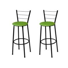 Kit 2 Banquetas Alta Preta com Assento Verde Fortmix