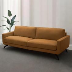 Sofá Decorativo Thalia 4 Lugares Sala de estar 270cm Pés em Aço Couro Caramelo G88 - Gran Belo