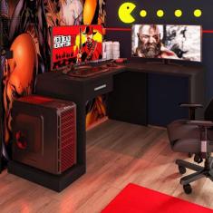 Mesa Gamer de Canto com Gaveta Wayra Preto - Mais de Casa