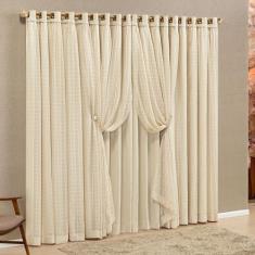 Cortina Blackout em tecido com Voil Xadrez Montreal 3,00 X 2,50 Palha 