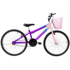 Bicicleta Aro 24 para Menina Infantil Wendy Com Cestinha, Violeta, Ros
