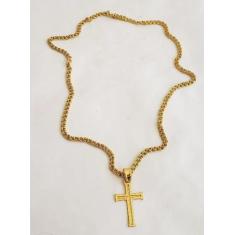 Cordão Banhado A Ouro 18k Friso Duplo 5mm Com Pingente Cruz - ToJoia18