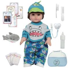 Boneca Bebê Reborn Menino Tubarão Corpo 100% Vinil + Itens - Cegonha R