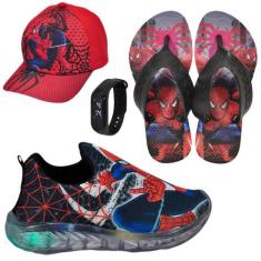 Tênis Infantil Led Luzinha Slip On Personagem +Chinelo+Boné+Relógio - 