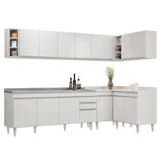 Armário De Cozinha Modulado De Canto 7 Peças Cp36 Com Pia Inox Branco - Lumil