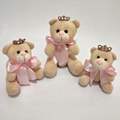Trio de Ursos de Pelúcia Articulado com Laço Para Nicho ou Presente - 