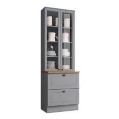 Cristaleira 02 Portas 02 Gavetas Americana Cinza/Nature - Henn