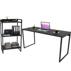 Kit Mesa Para Escritório Com Estante 150 Cm Preto Onix - LYAM DECOR