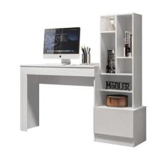Escrivaninha com Estante 1 Gaveta Lion Branco Fosco - Mobler, Branco