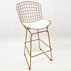 Banqueta para Cozinha média Bertoia maciça cor Dourado fosco assento b
