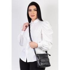 Bolsa transversal de couro croco grafite Maura-Feminino